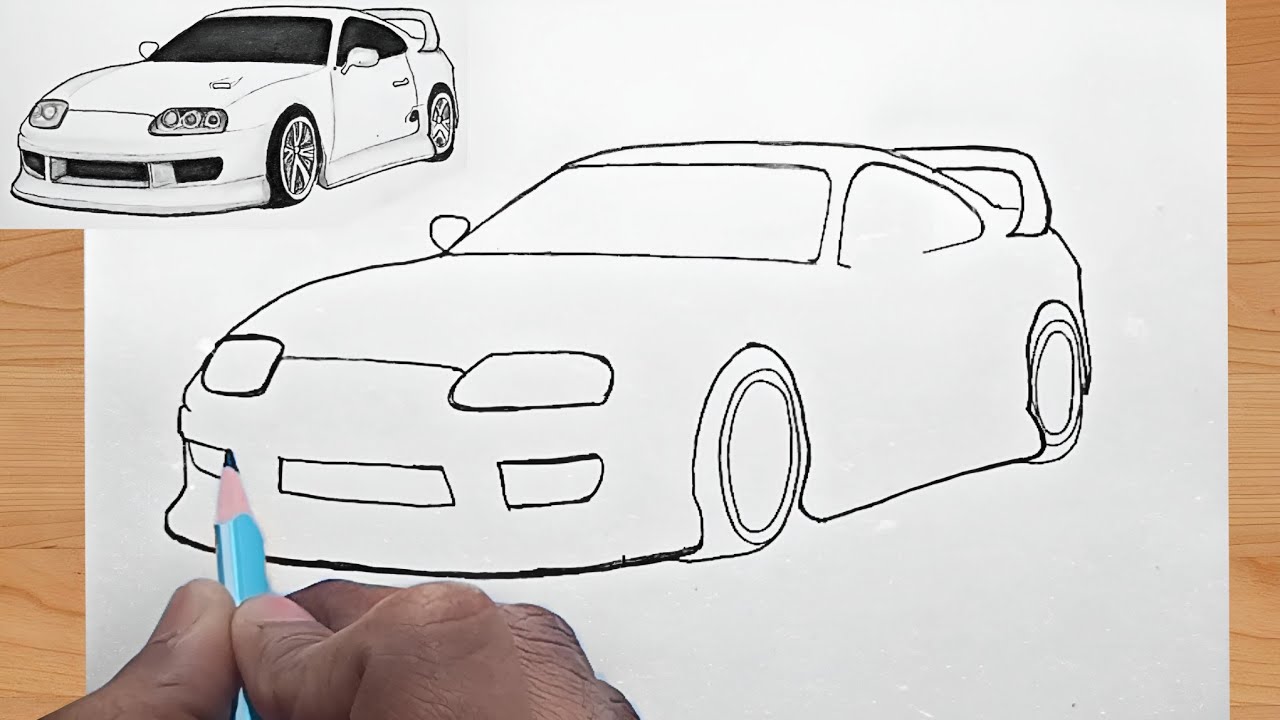 How to Draw a Toyota Supra 🔥| Easy Outline to Realistic Shading Tutorial