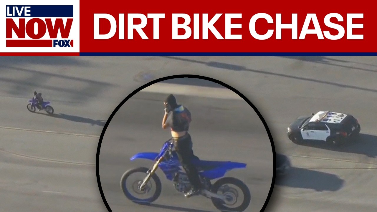 WATCH: Police chase dirt bike in Los Angeles, suspect stops for gas