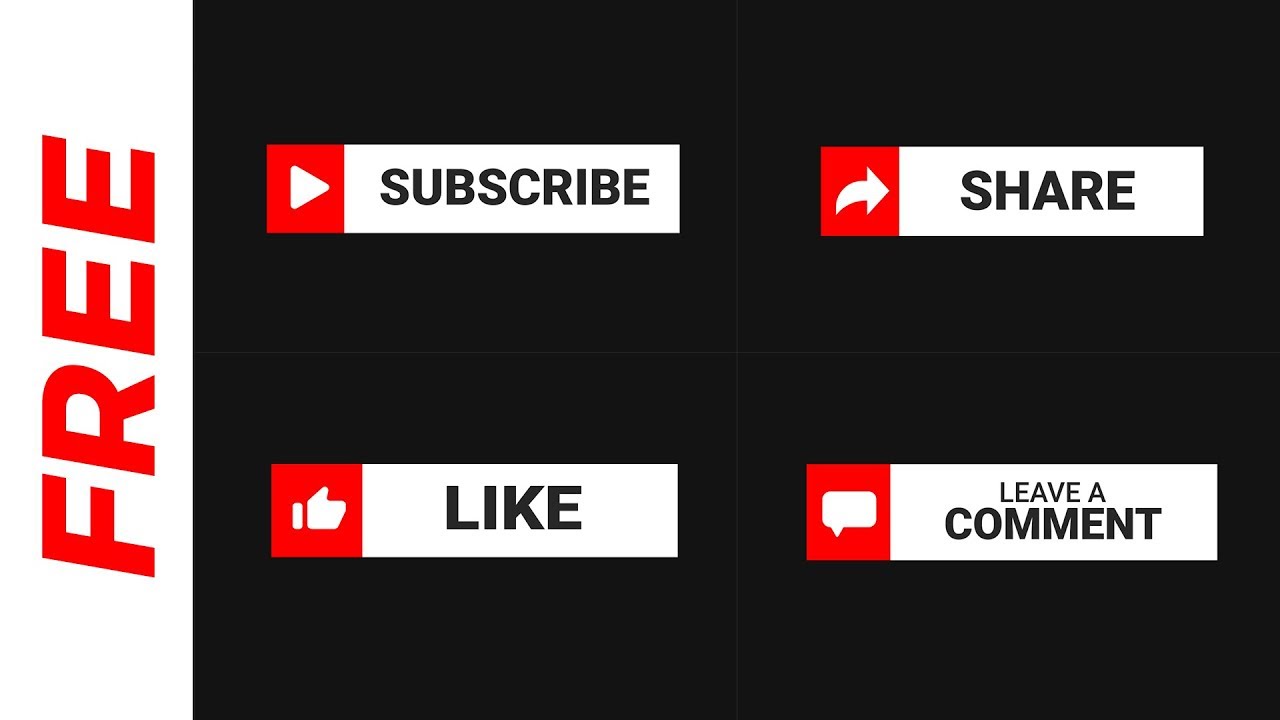 FREE Youtube Subscribe, Like, Share & Comment Animated Buttons with SFX | Green Screen