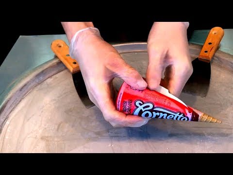 Ice Cream Rolls | with Cornetto Strawberry Ice Cream Cone / Fried Ice Cream rolled by Rolling Ice HH