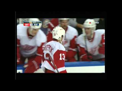 Pavel Datsyuk steals the puck from Ehrhoff and gets the empty net goal vs Buffalo