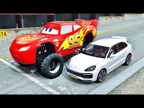 Lightning McQueen Monster Truck vs Porsche Cayenne Turbo 2021 - Drag Race