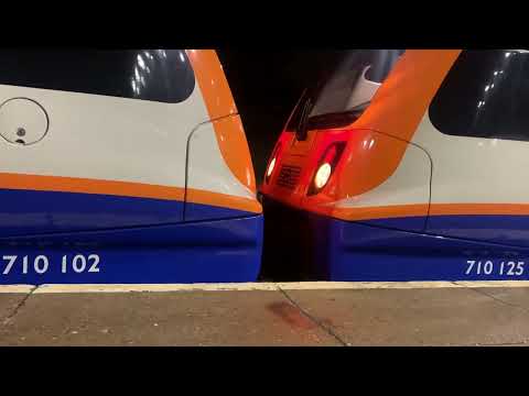 Coupled Class 710 units uncoupling from 8coaches to 4 coaches