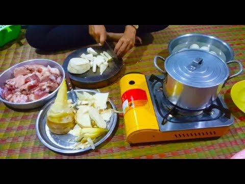 Braised Pork legs With Bamboo-shoot  And Eggs - Popular Food In Cambodia - Yummy Lunch Video