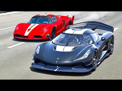 Koenigsegg Jesko with Jet Engine vs Ferrari FXX with SuperSonic Engine - Drag Race 20 KM