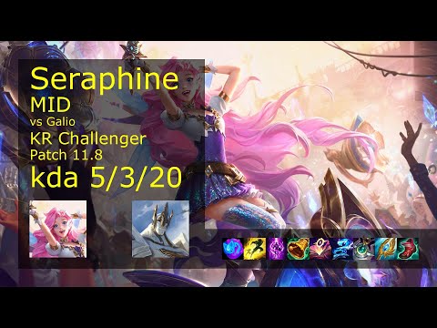 Seraphine vs Galio Mid - KR Challenger 5/3/20 Patch 11.8 Gameplay // [롤] 세라핀 vs 갈리오 미드