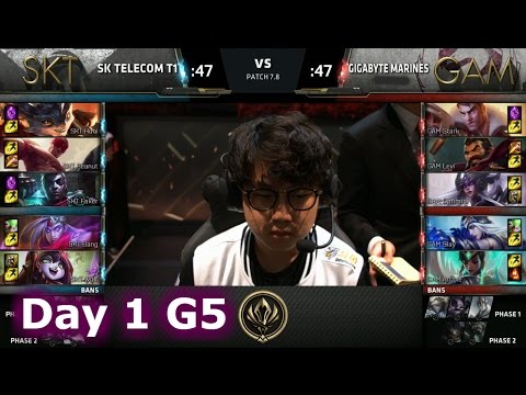 SK Telecom T1 vs Gigabyte Marines | Day 1 Game 5 LoL MSI 2017 Group Stage | SKT vs GAM MSI