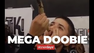 Blazing a mega doobie at the Cannabis Cup