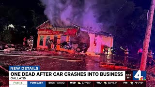 One dead after car crash into Gallatin business