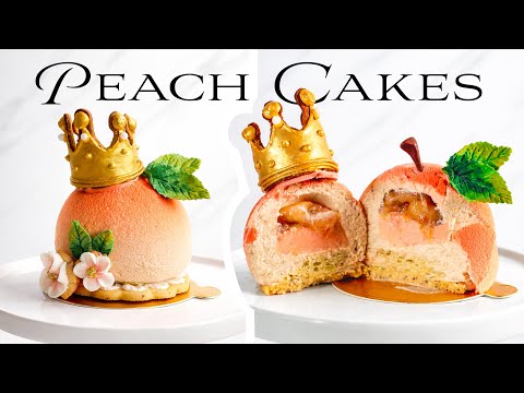 Princess Peach Mousse Cakes with Velvet Glaze | Entremet Recipe & Tutorial