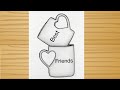 Friendship Day Drawing Best Friend Drawing On Cup Pencil Sketch Heart Shape Cup Drawing Art