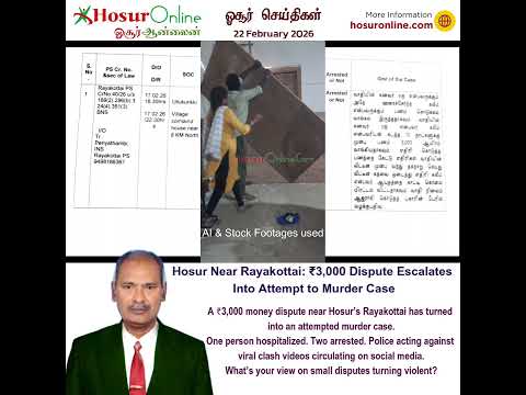 Rayakottai Near Hosur: ₹3,000 Money Dispute Turns Into Attempt to Murder Case, Two Arrested