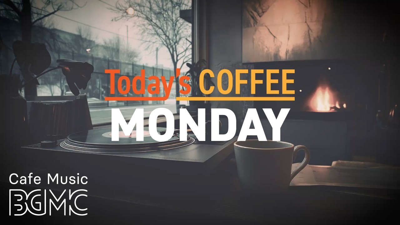 Today's COFFEE MONDAY: 4K Cozy Cafe Music ☕ Smooth Jazz with Fireplace Glow for Work