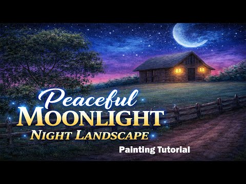 Peaceful Moonlight Night Landscape | Acrylic Painting Tutorial | Step by Step