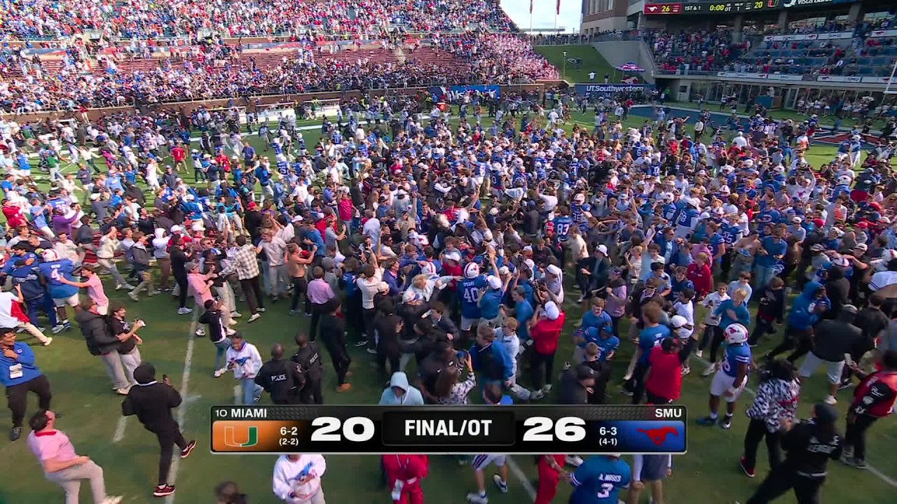 SMU fans STORM THE FIELD after OT win vs. Miami | ESPN College Football