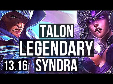 TALON vs SYNDRA (MID) | 20/1/4, Legendary, 1700+ games, 6 solo kills | EUW Master | 13.16