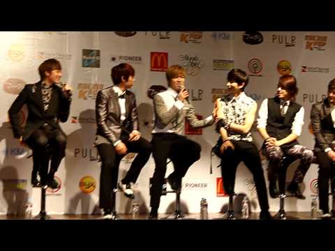 01182013 Ukiss Press Conference (Manila Hotel) Soohyun describing Kiseop