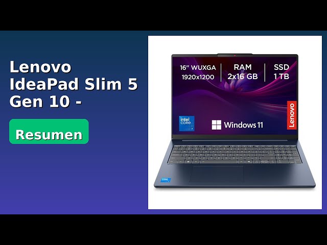 Vídeo relacionado con Lenovo IdeaPad Slim 5 Gen 10 - Ordenador Portátil 16" WUXGA (Intel Core i7-13620H, Intel UHD Graphics, 32 GB RAM, 1 TB SSD, Wi-Fi 6, Windows 11 Home) Teclado QWERTY Español- Azul