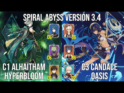 C1 Alhaitham Hyperbloom - C3 Candace Oasis | 3.4 Spiral Abyss Floor 12 | Genshin Impact