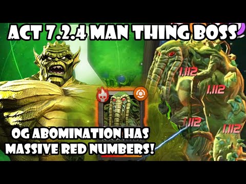 Act 7.2.4 Man- Thing Boss - Og Abomination shreds with big red numbers- Marvel Contest Of Champions