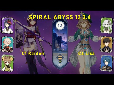 C1 Raiden Aggravate and C6 Lisa Hyperbloom - Genshin Impact Abyss 3.4 - Floor 12 9 Stars