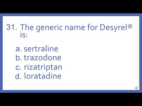 Top 200 Drugs Practice Test Question - The generic name for Desyrel is (PTCB PTCE NAPLEX NCLEX)