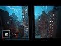 Thunderstorm and Rainy Night in New York City, Open Window City Soundscape for Sleep and Study