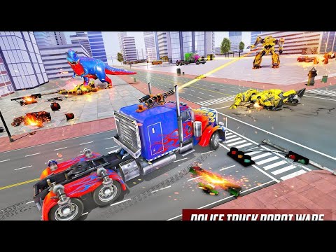 Police truck transforming robot game car robot dinosaur jet 2021.