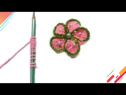 Superb Woolen Rose Making Idea with Pencil - Hand Embroidery Amazing Trick - DIy Woolen Flowers