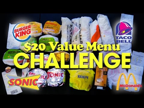 $20 FAST FOOD VALUE MENU CHALLENGE!! Video