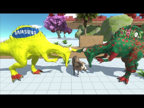 3X T-Rex Vs 3X Spinosaurus Vs 3X Dinosaurus death run -  Animal revolt battle simulation