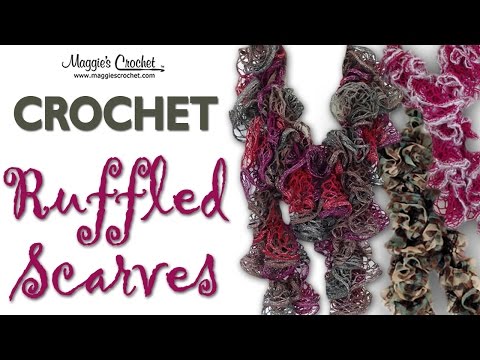 Crochet Ruffled Scarf Mary Maxim Metallic Fabulous Yarn - Right Handed