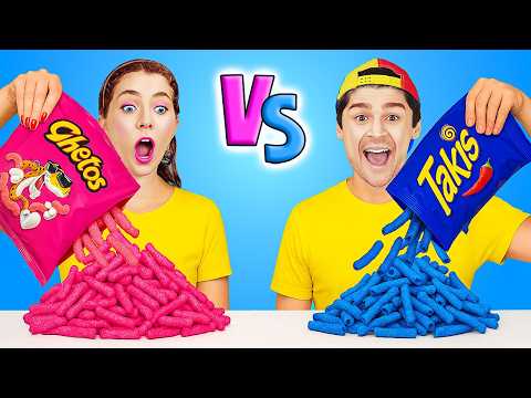 NEW 123GO! Eating One Color Food 🩷 Blue Vs Pink ASMR Challenge 💙 Boys Vs Girls