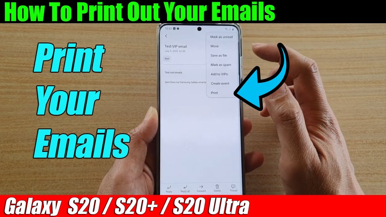 How do I print an email from my Samsung phone?