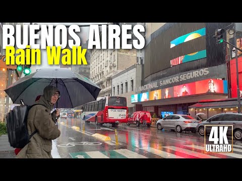 [4K] Cinematic Rain Walk in Buenos Aires | Microcentro & Obelisco Tour