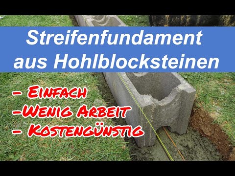 Strip foundation made of hollow blocks for a garden shed. Easy to build, requires less concrete.