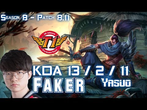 SKT T1 Faker YASUO vs LULU Mid - Patch 8.11 KR Ranked