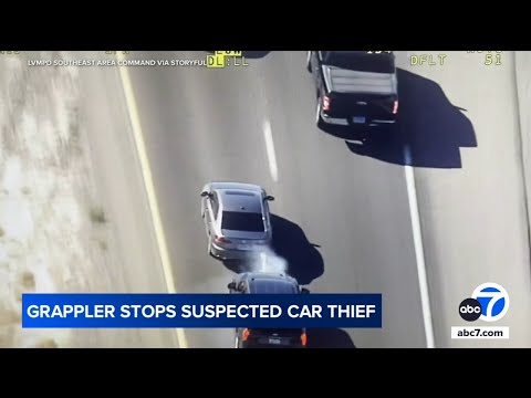 Police chase: Vegas cops use 'grappler' to stop suspected car thief