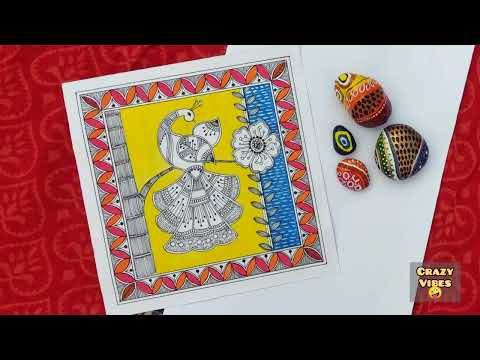 simple Madhubani painting || Peacock design by chumki dey || #art #painting #madhubanipainting