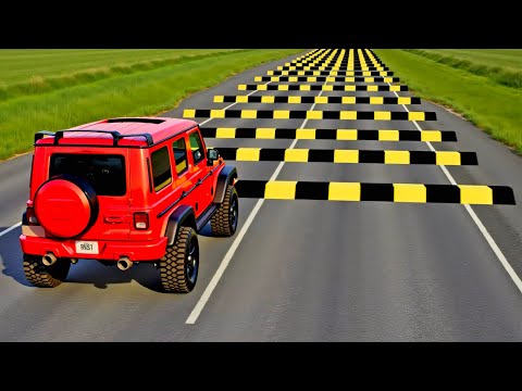 Cars vs 100 Speed Bumps EXTREME Challenge #3 in BeamNG Drive - BeamNG Crown -Mobil vs Speed Bumps