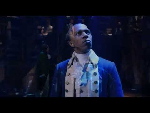 Hamilton (2020) official trailer still: company framed on the wooden turntable at the Richard Rodgers Theatre