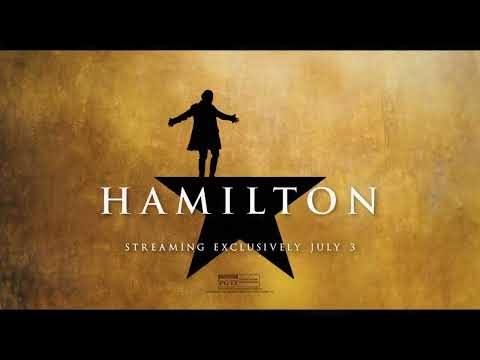 Hamilton trailer image: the company in diagonal formation—visual echo of counterpoint and layered vocals