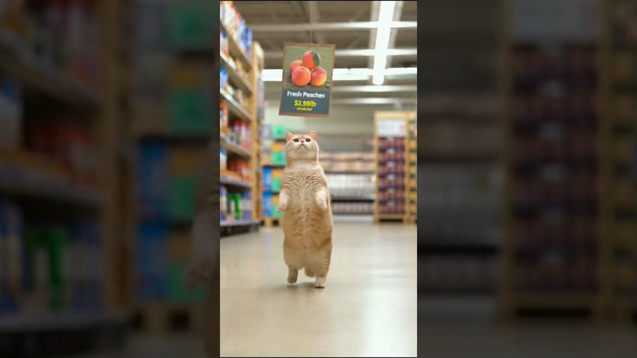 猫、通路で立ち止まる#猫 #猫コメディ #実写風猫 #二足歩行猫#スーパー #日常あるある#ショート動画 #癒し