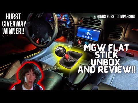 MGW FLAT STICK OPEN BOX, INSTALL & REVIEW.  PLUS!! HURST SHIFTER WINNER ANNOUNCED!!!