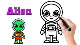 How to Draw An Alien Step by Step | easy drawing and painting tutorial for kids | #gdbkidsart