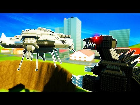 LEGO GODZILLA VS GERMAN UFO MADE OF TOY BRICKS! - Brick Rigs Workshop Creations Gameplay