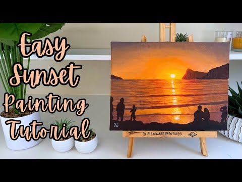 Sunset beach painting tutorial for beginners / Easy Sunset beach acrylic painting for beginners
