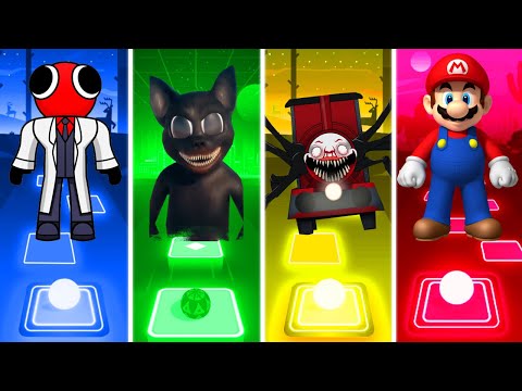 Rainbow Friends Red Vs CARTOON CAT Vs Choo Choo Charles Vs Super Mario - Tiles Hop EDM Rush!