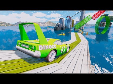 Cars 3 Fabulous McQueen Stunt Jump UNDERWATER Cruz Ramirez Jackson Storm Miss Fritter Mater Dinoco