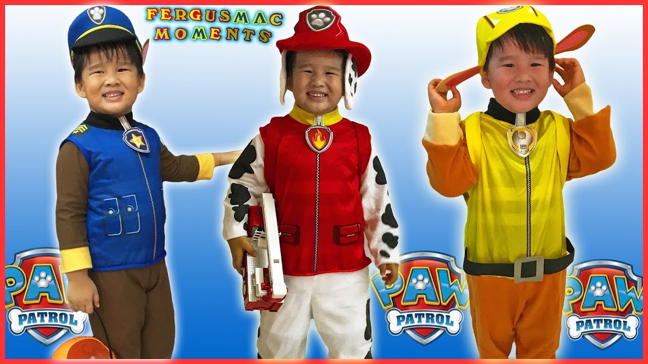 Paw Patrol CHASE, MARSHALL and RUBBLE Party Costume For KIDS Unpacking and Fitting